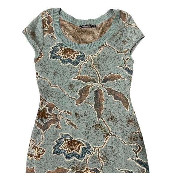 Peruvian Connection XS Floral Sheath Dress Cap Short Sleeve Green Blue Pima Cott - Picture 4 of 8